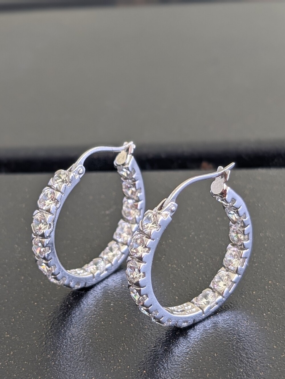 Elegant 925 sterling hoop earrings set with in-outside cubic zirconia (cz)